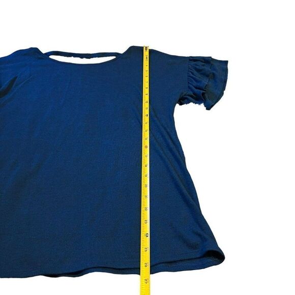 Bobbie Brooks Navy Blue Ruffle Short Sleeve Knit Top Plus Size 1X Tshirt Shirt - Picture 5 of 7